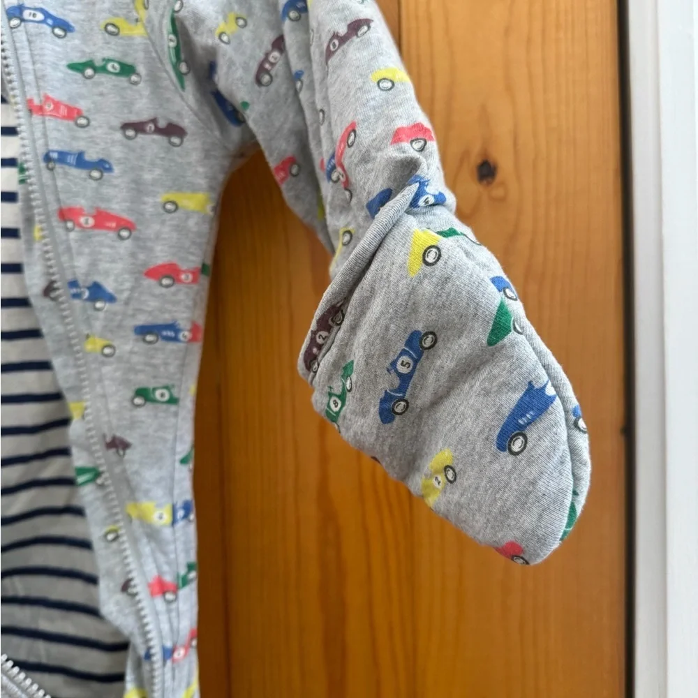 Baby Boden Gray Car Print Kids Winter Bunting Footie